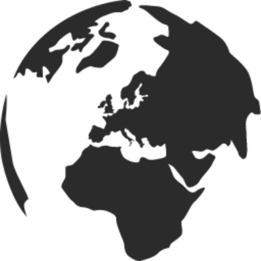 Minimalist black and white globe icon focusing on Europe and Africa