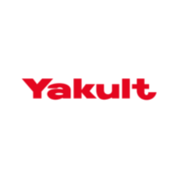 Rotes Yakult Logo auf weißem Hintergrund